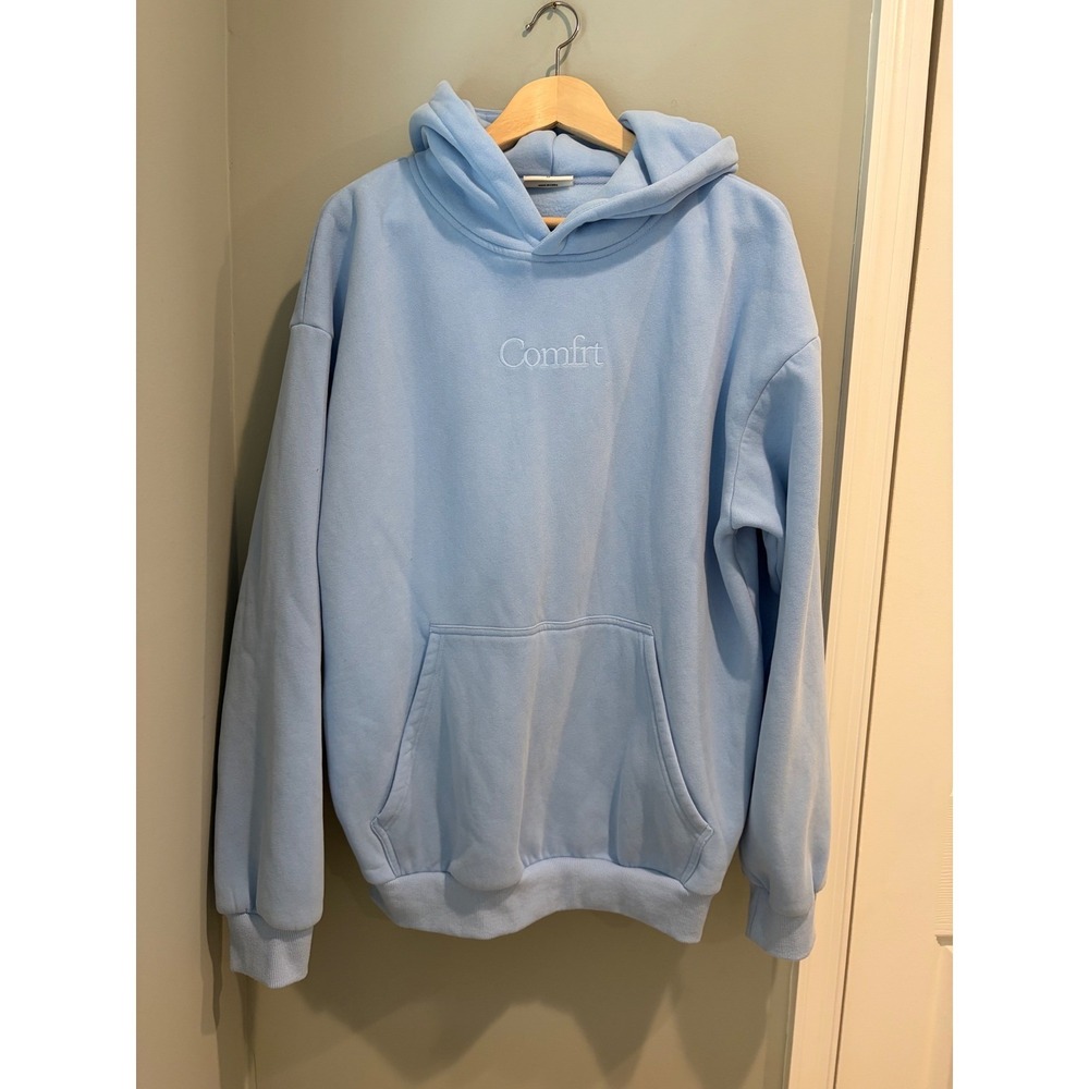 Comfrt Cloud Hoodie Light Blue Embroidered Logo Oversized Sweatshirt Women's Med - Picture 2 of 7